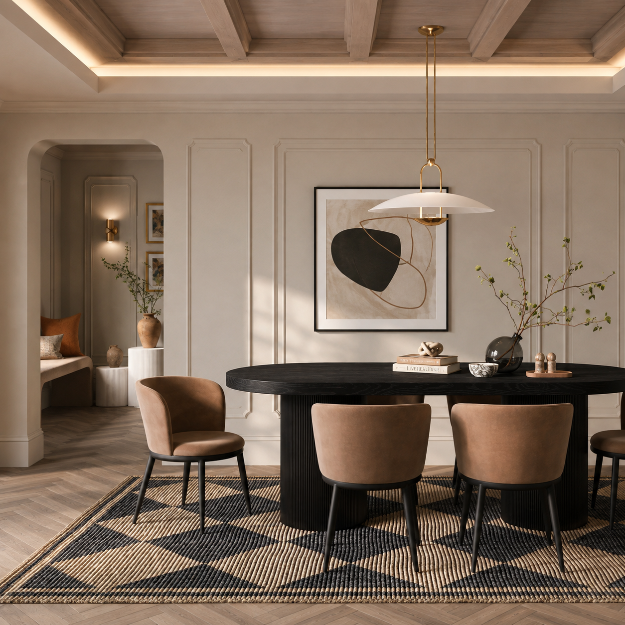Rina Black Dining Table with 4 Nova Mole Chairs