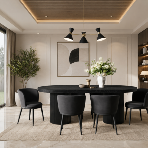 Rina Black Dining Table with 6 Nova Black Chairs