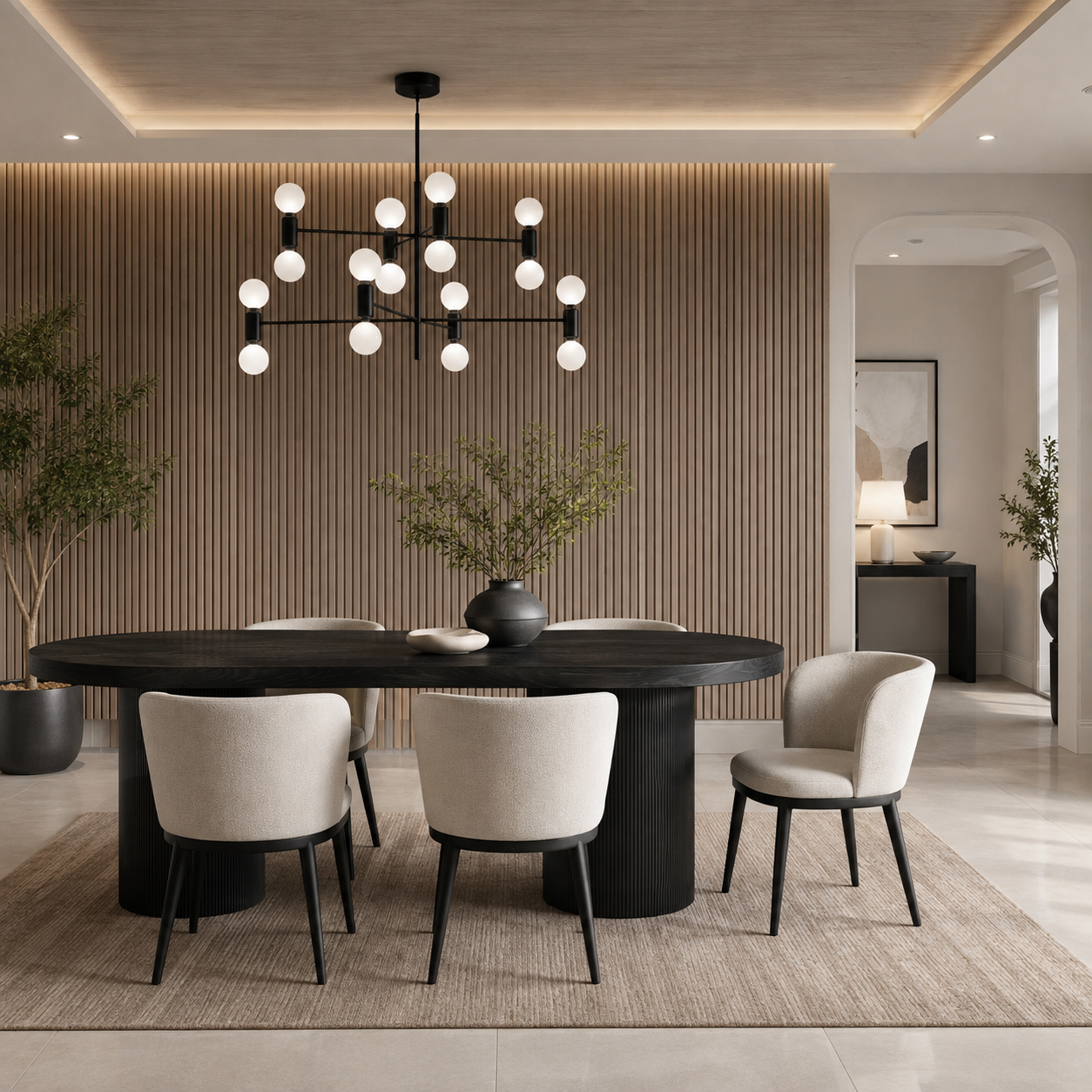 Rina Black Dining Table with 6 Nova Ivory Chairs