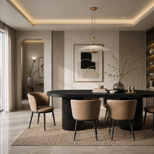 Rina Black Dining Table with 6 Nova Mole Chairs