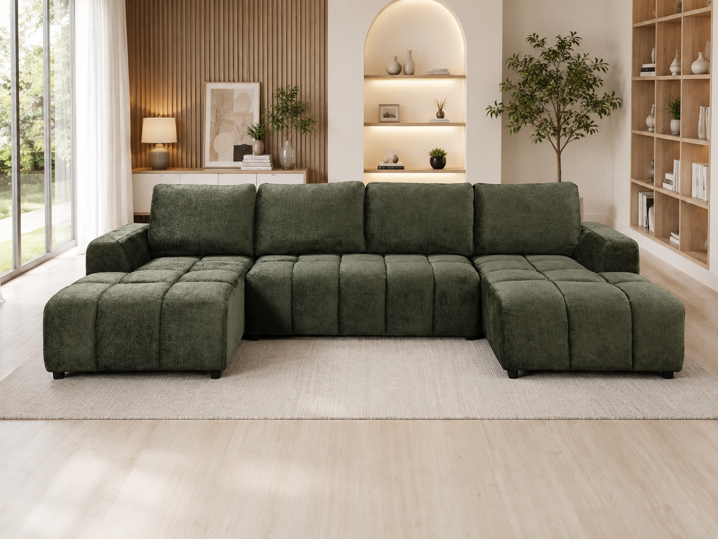 Shanghai Luxury Green U Shape Corner Sofabed
