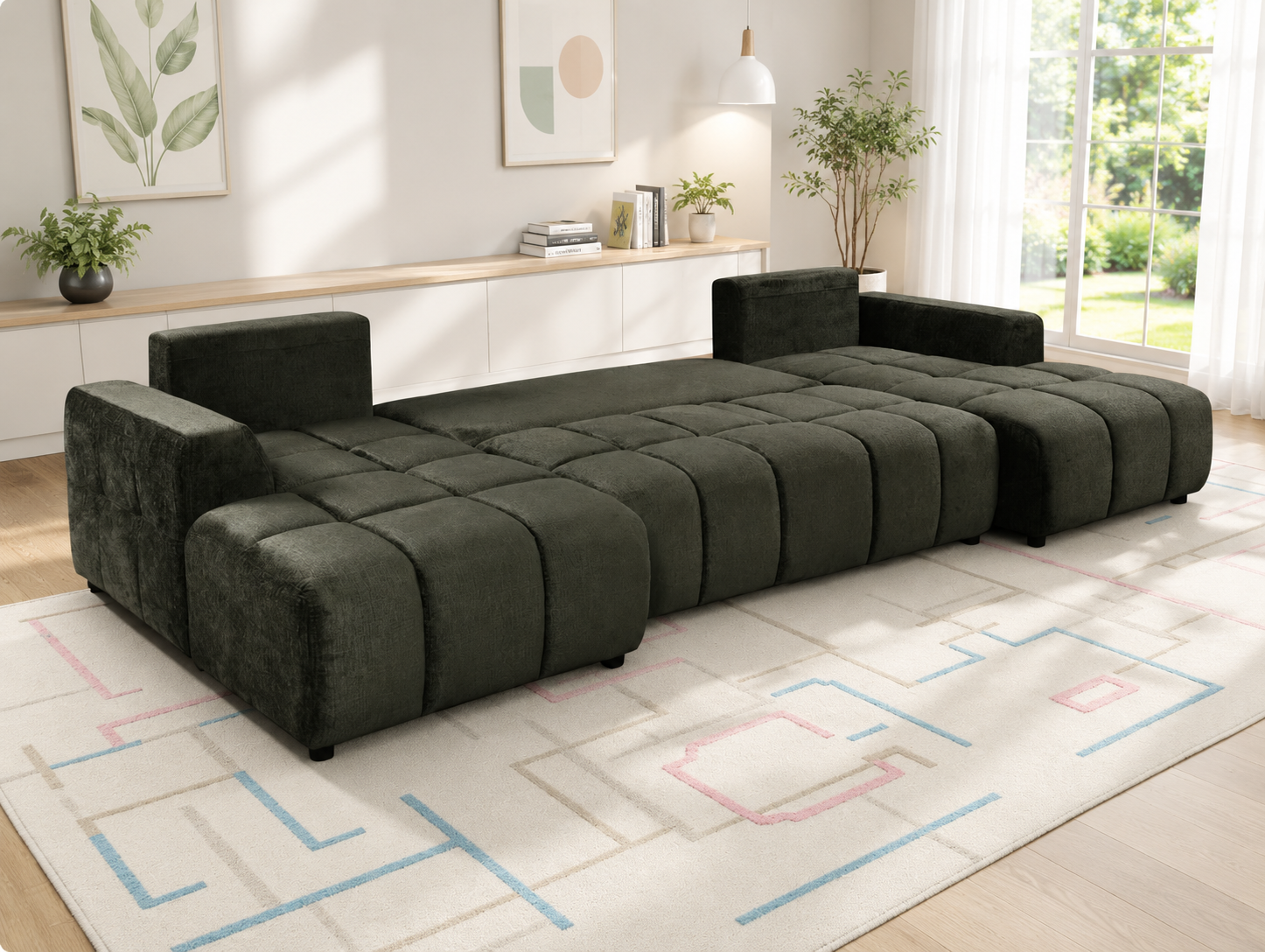 Shanghai Luxury Green U Shape Corner Sofabed