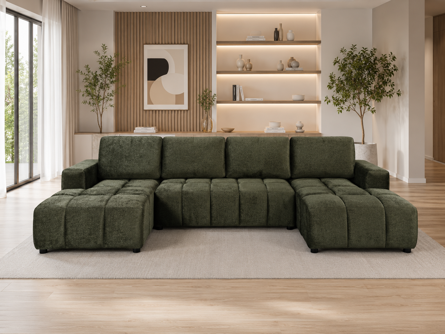 Shanghai Luxury Green U Shape Corner Sofabed