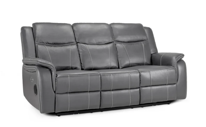 Galaxy Tech Electric Recliner 3 Seater Grey Leather