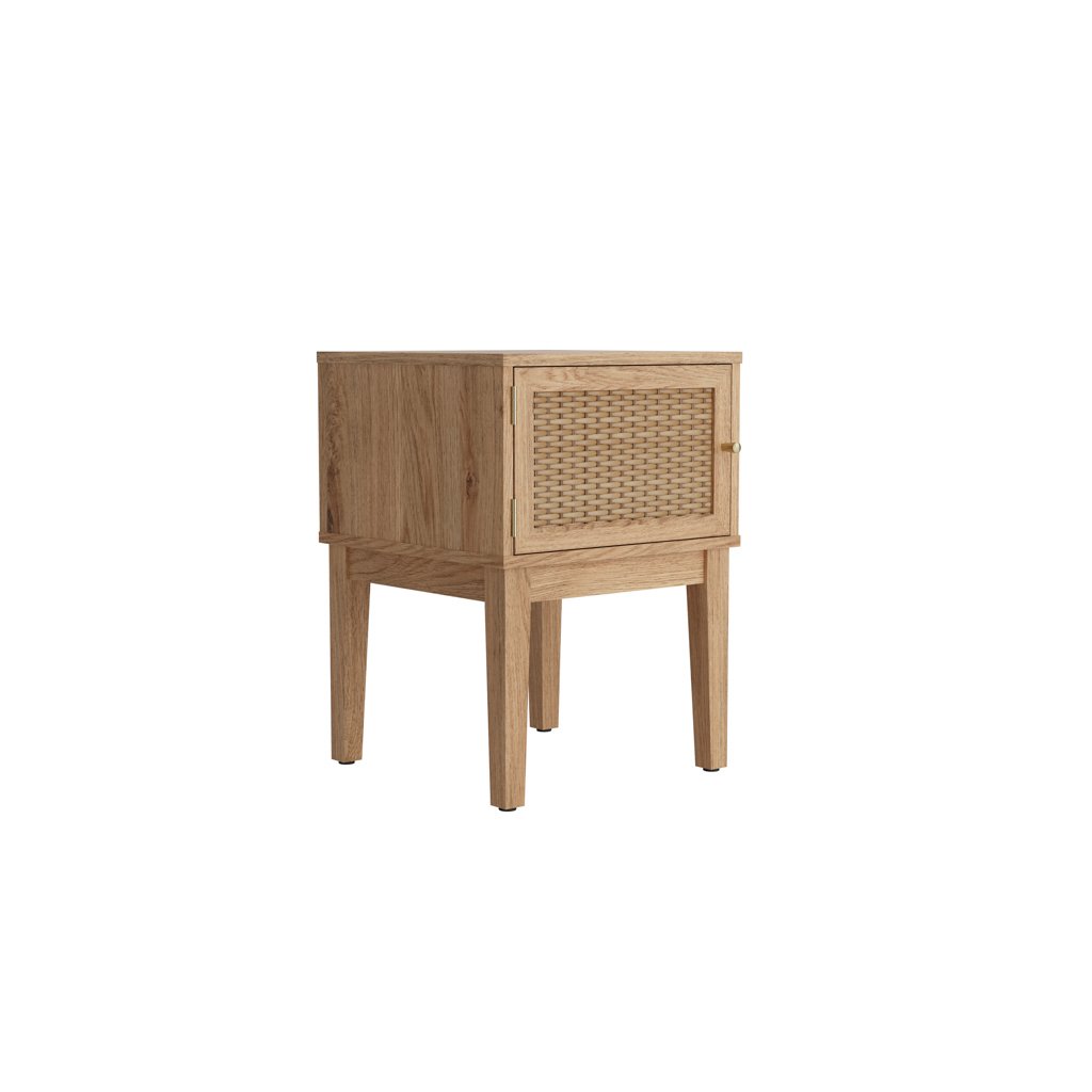Bordeaux Oak Side Table | Rattan & Gold Detailing
