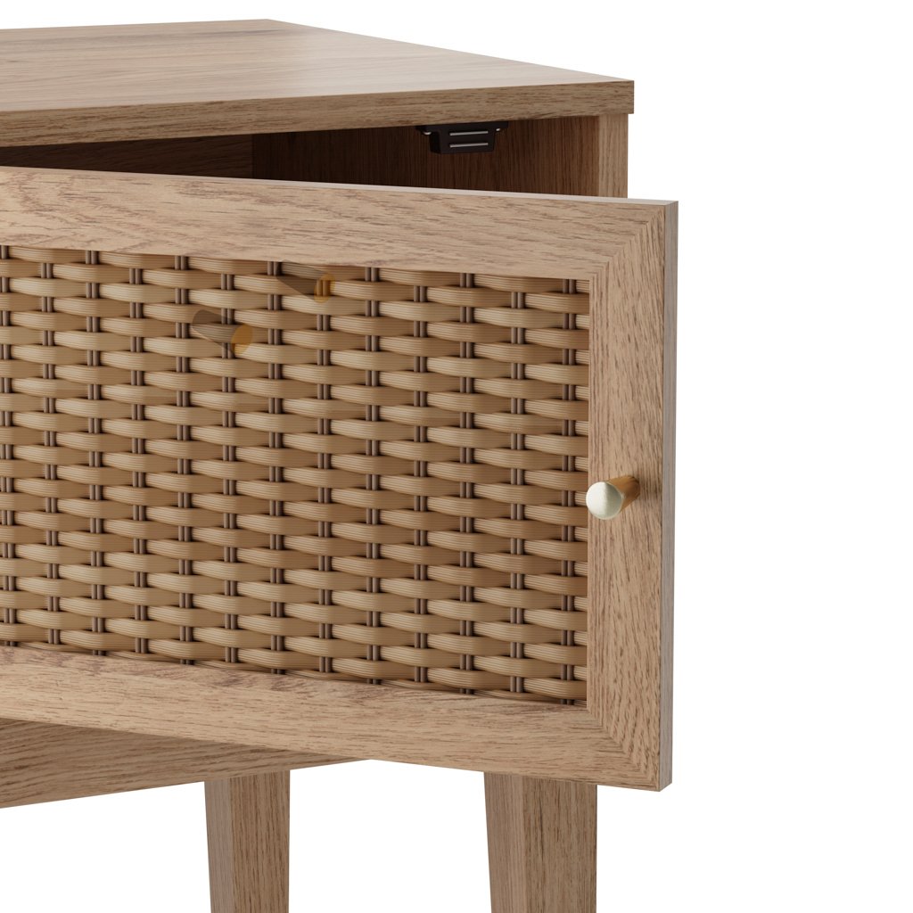 Bordeaux Oak Side Table | Rattan & Gold Detailing