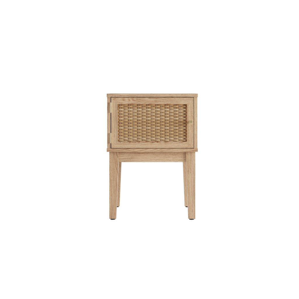 Bordeaux Oak Side Table | Rattan & Gold Detailing