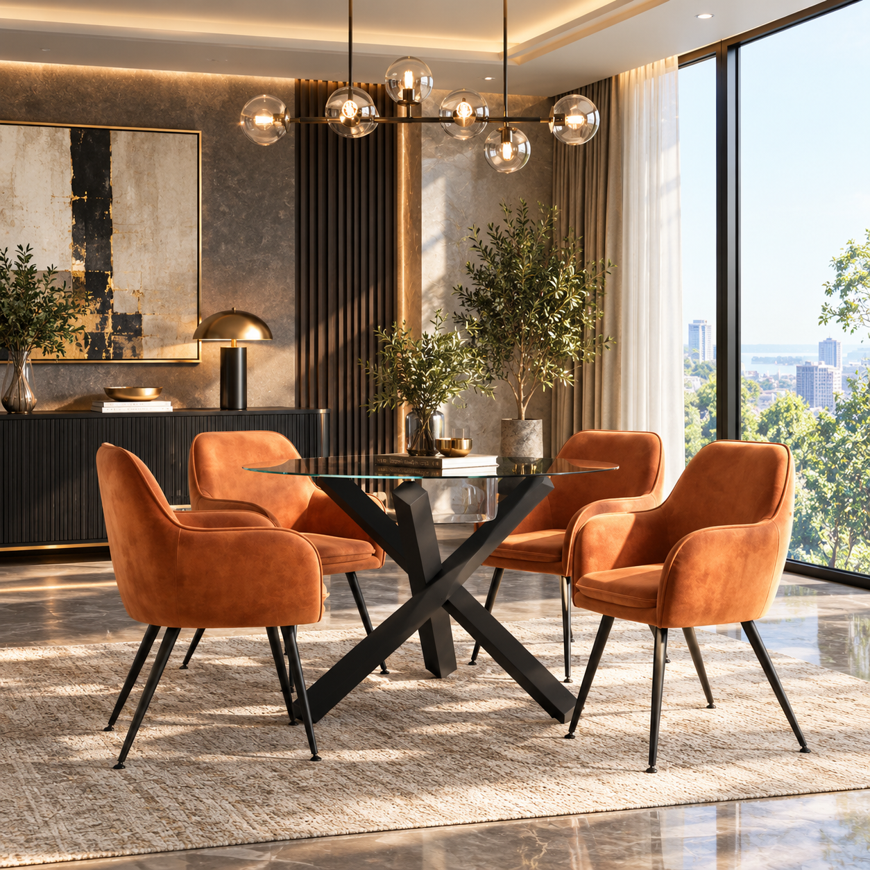 Capri Glass and Black Dining Table | Modern Round Glass Table