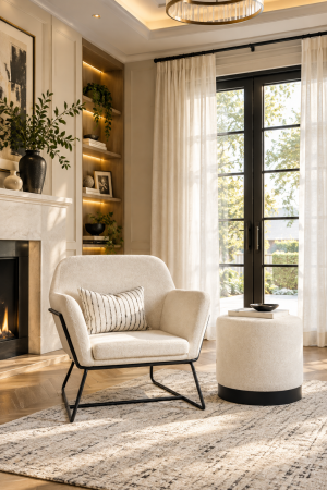 Charles Chair and Lara Small Pouffe in Ivory and Black