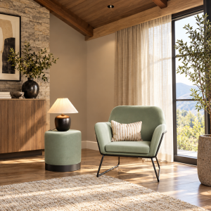 Charles Chair and Lara Small Pouffe in Sage and Black
