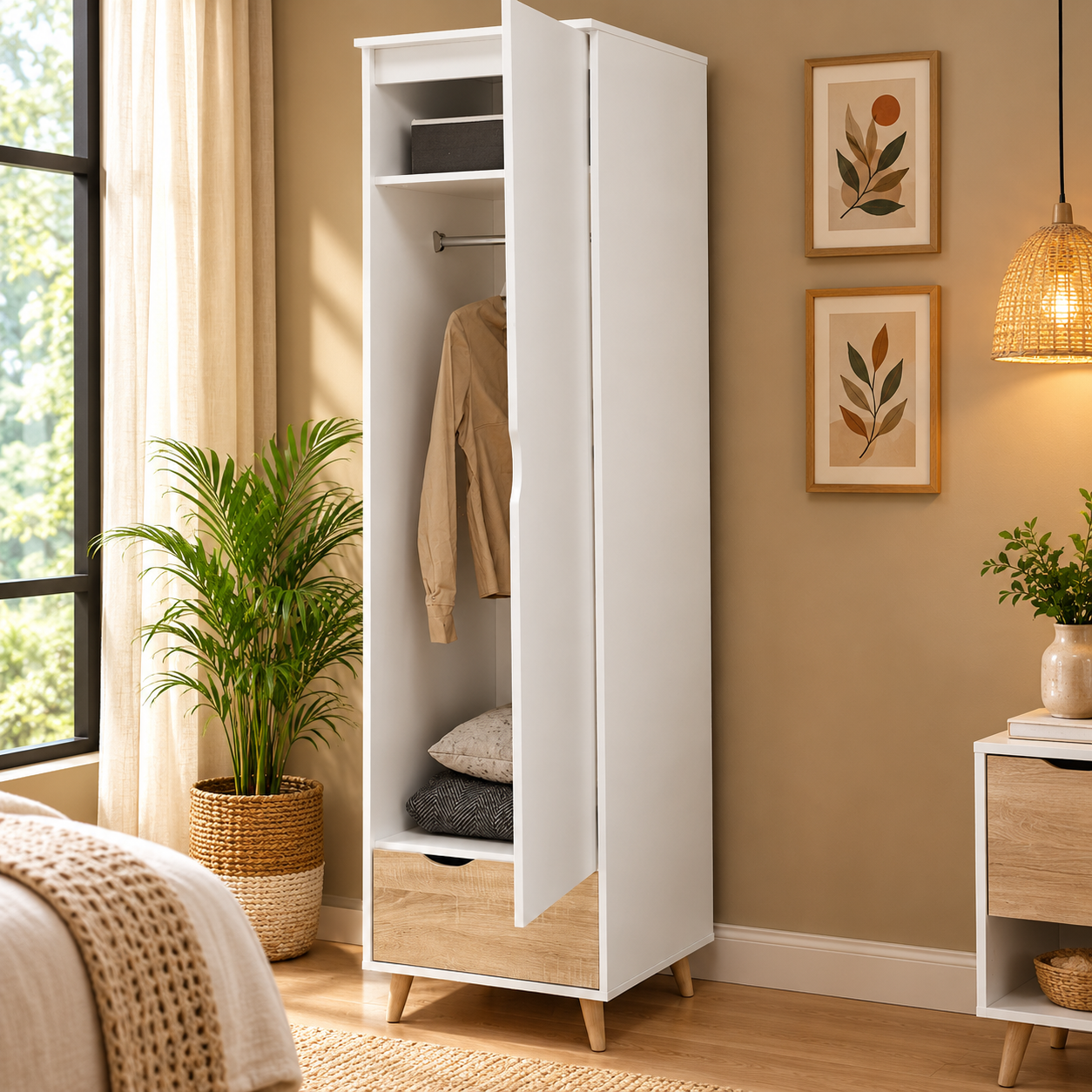 Stockholm White-Oak Single Wardrobe