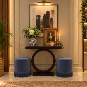 Santos Small French Blue Pouffe