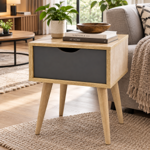 Scandi Light Oak & Grey Side Table
