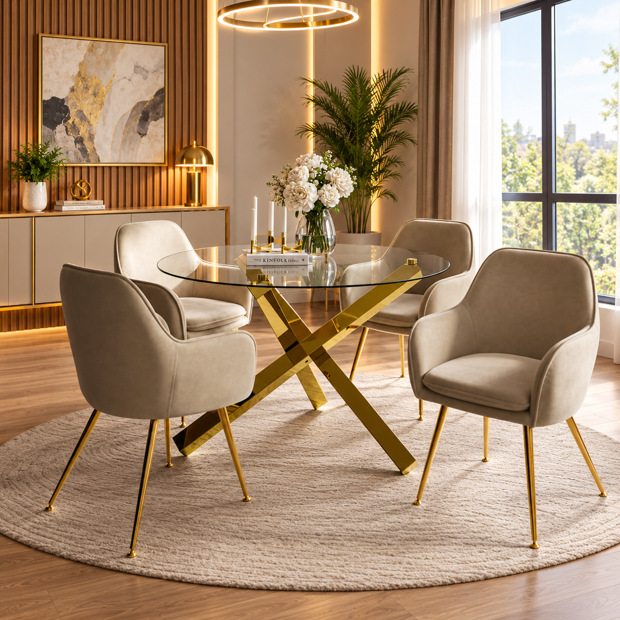 Capri Glass & Gold Dining Table