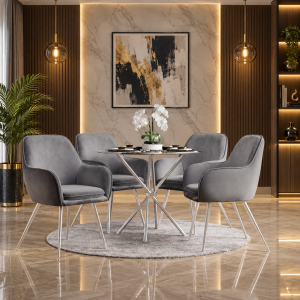 Casa Glass & Silver Dining Table