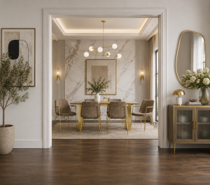 Carlo Taupe and Gold Dining Chair with Arms