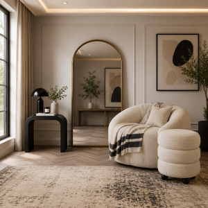 Emi Ivory and Black Pouffe