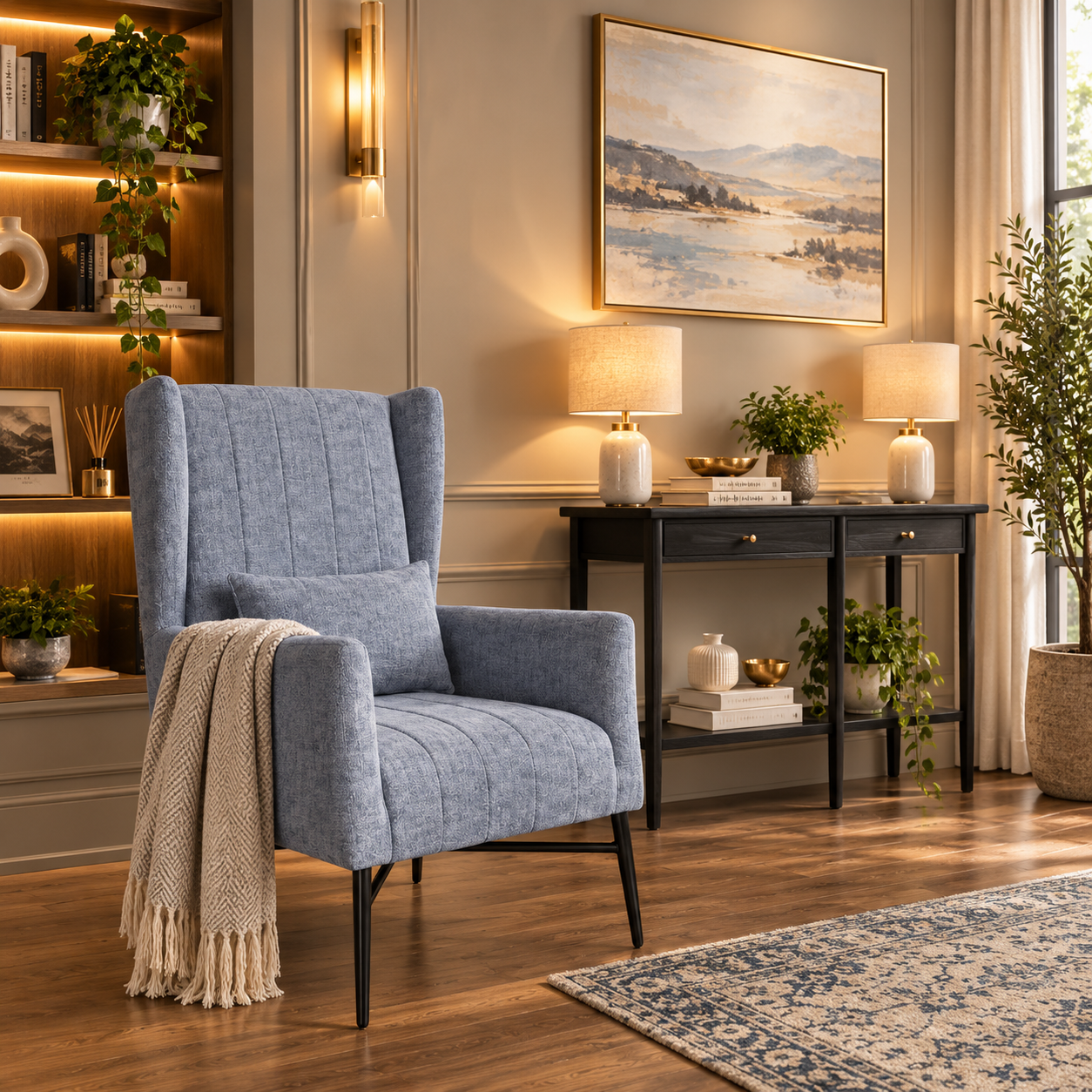 Henley Navy Herringbone Chair