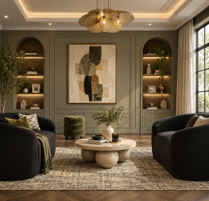 Emi Olive and Black Pouffe
