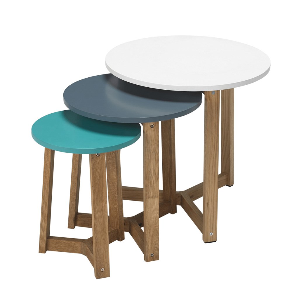 Jasper Nest of Tables, Aqua Steel Blue White Oak
