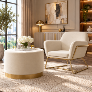 Lara Cream Velvet Large Pouffe