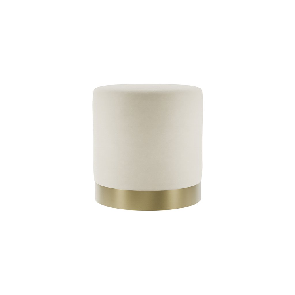 Lara Cream Velvet Small Pouffe, Luxe Gold Base - Image 3