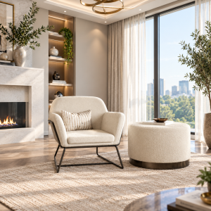 Lara Ivory Boucle Large Pouffe