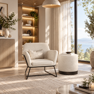 Lara Ivory Boucle Small Pouffe