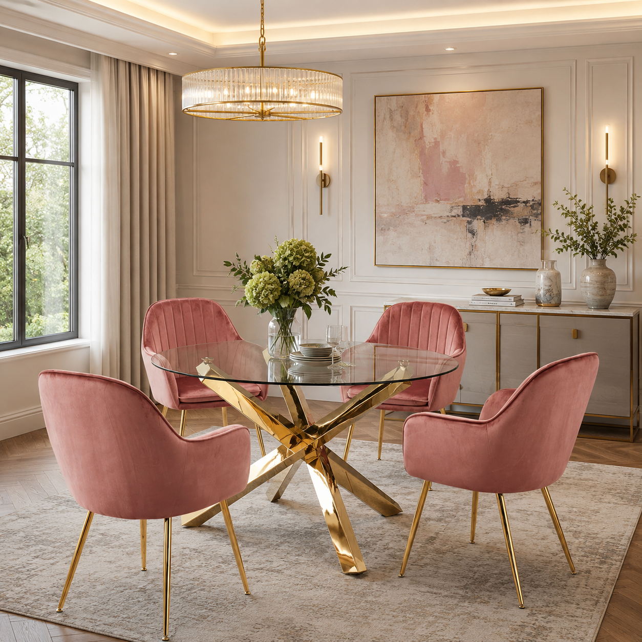 Lara Vintage Pink & Gold Dining Chairs