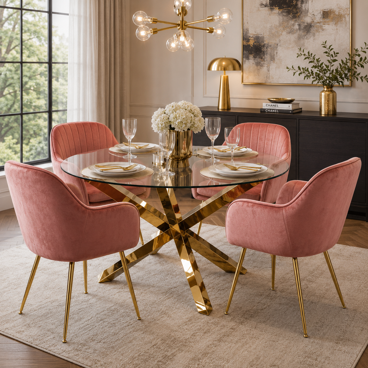 Lara Vintage Pink & Gold Dining Chairs