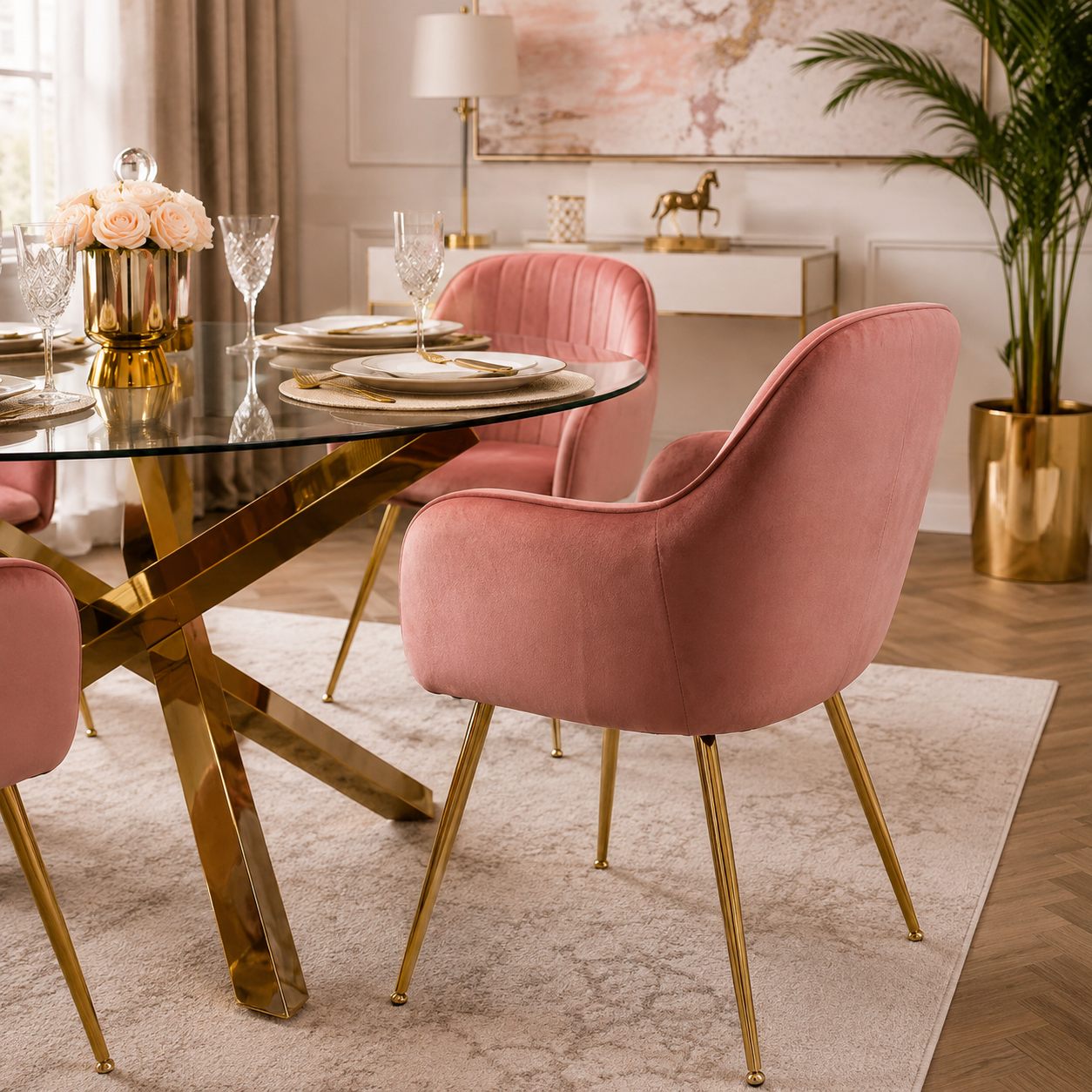 Lara Vintage Pink & Gold Dining Chairs