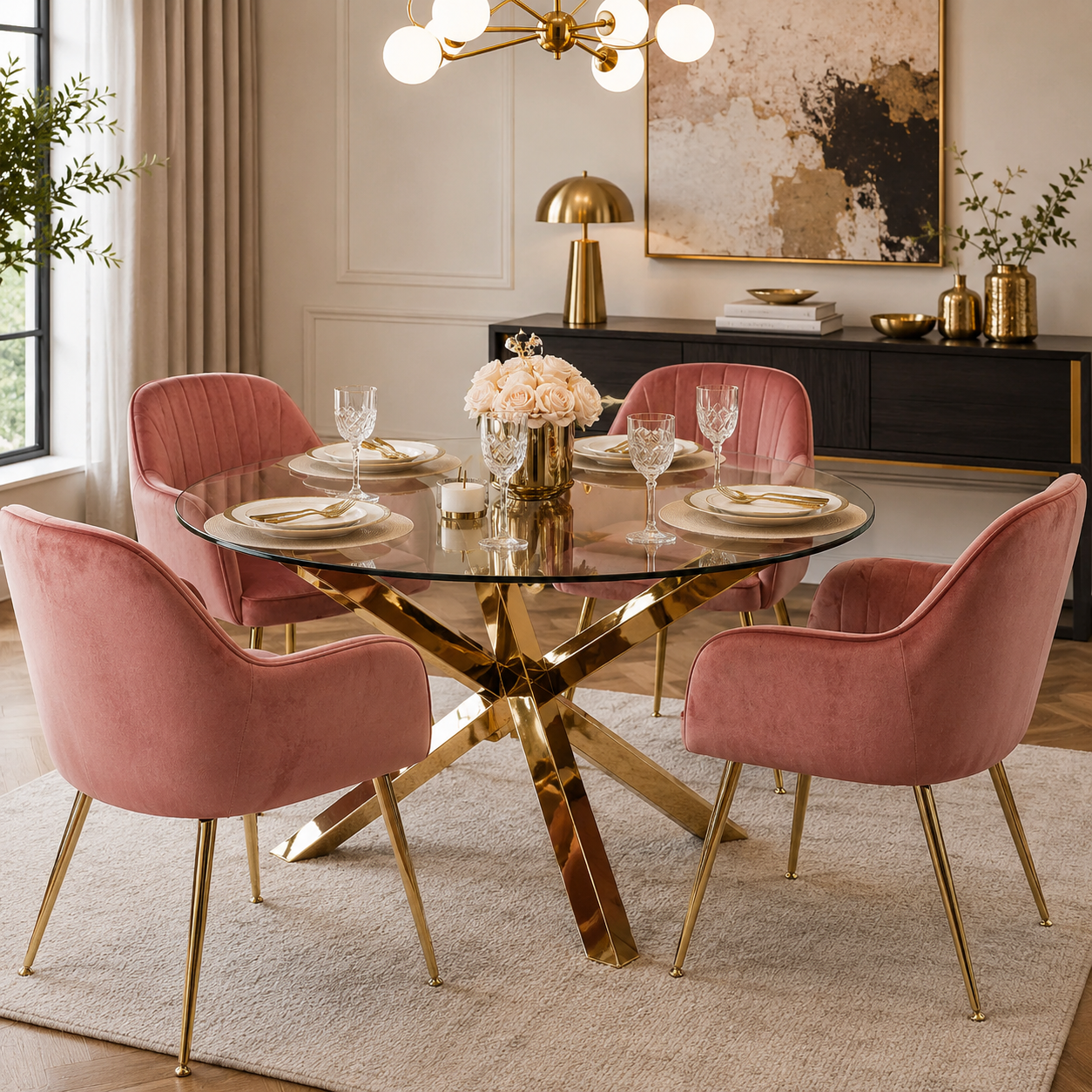 Lara Vintage Pink & Gold Dining Chairs
