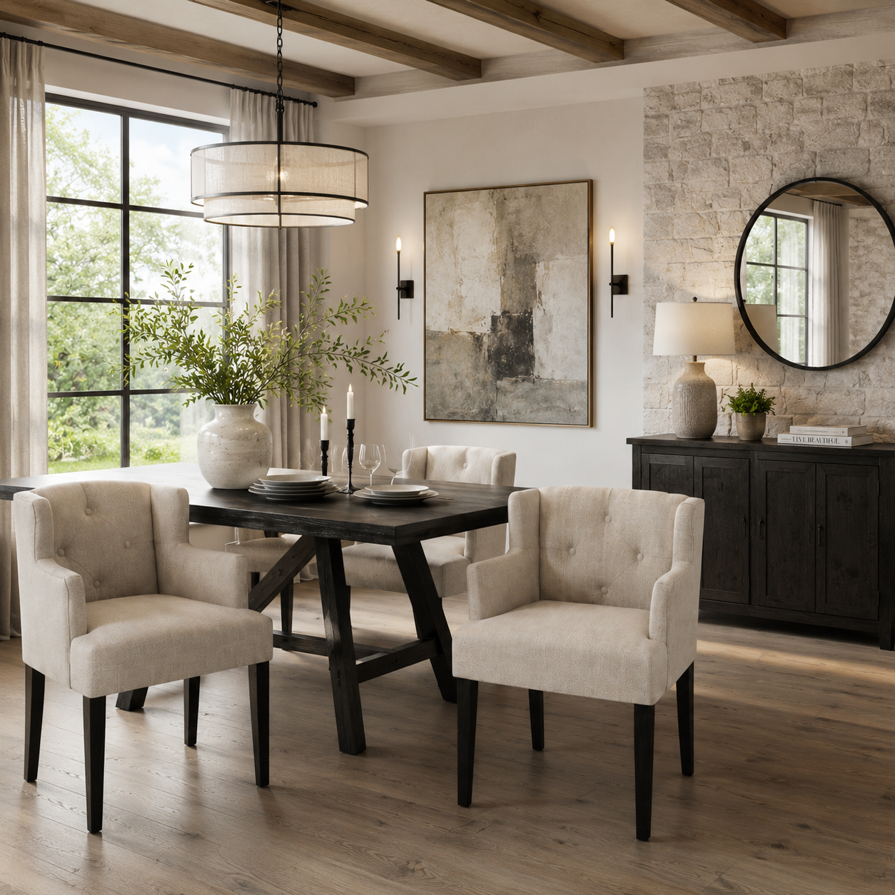 Shay Stone Winged Dining Chair with Arms