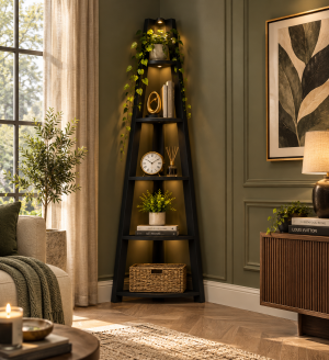 Tiva Black Corner Ladder Shelving