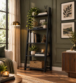 Tiva Black Ladder Bookcase