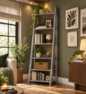 Tiva Grey Ladder Bookcase