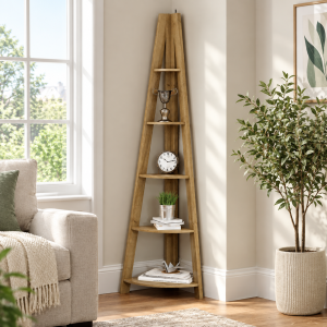 Tiva Oak Corner Ladder Shelving