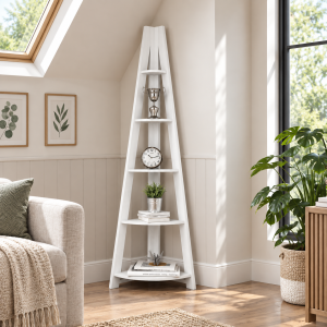 Tiva White Corner Ladder Shelving